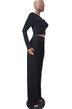 Euramerican Pure Color Casual Fold Long Sleeve Loose Pants Sets TRS1149