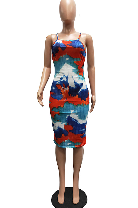 Euramerican Sping Summer Print Sling Tight Dress H1638