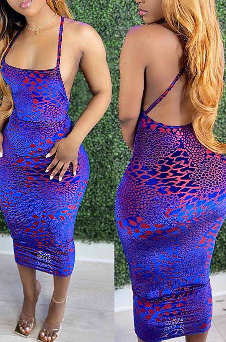 Euramerican Sping Summer Print Sling Tight Dress H1638