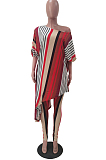 Fashion Stripe Print Irregular T-Shrit Two-Piece TRS1156