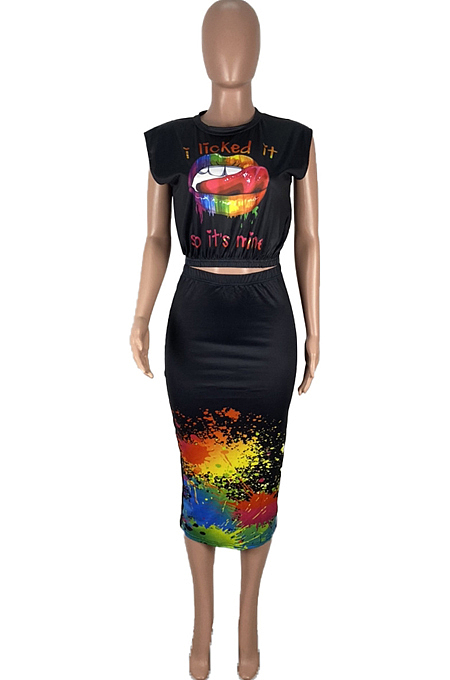 Summer Sleeveless Shoulder Pads T-Shirt One-Step Shirt Print Sets MOM8090