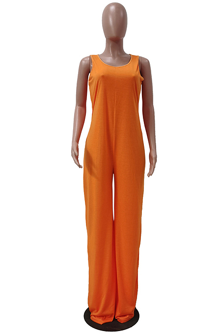 Euramerican Casual Pure Color Vest Loose Pant Jumpsuits TRS1153