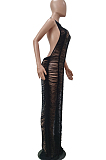 WHOLESALE | Sexy Pure Color Hang A Neck Knit Beach Long Dress TRS1150