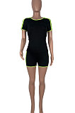 Pure Color Parallel Bar Design Rest Sport Short Sleeve Shorts Sets MOL163