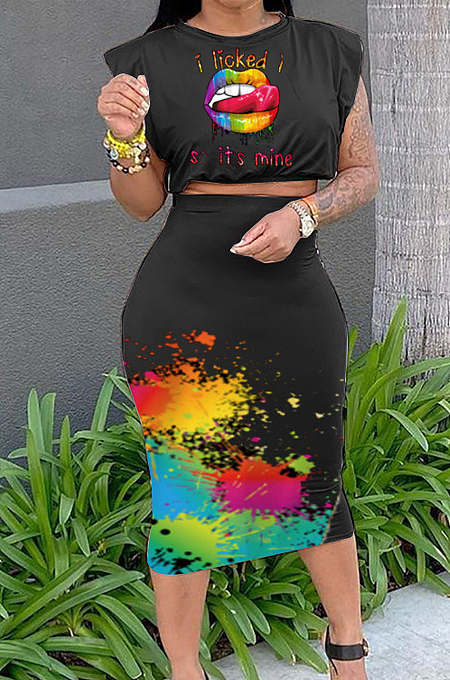 Summer Sleeveless Shoulder Pads T-Shirt One-Step Shirt Print Sets MOM8090