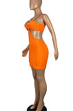 Condole Belt Dew Waist Package Buttocks Pure Color Mini Dress CY1328