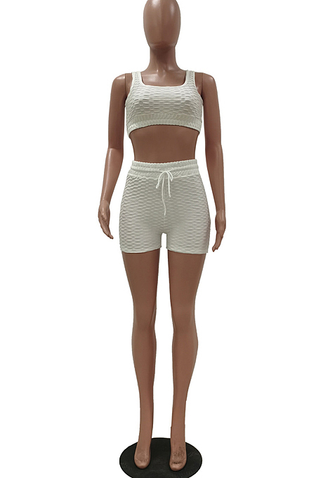 Pure Color Pineapple Cloth Sports Yoge Vest Shorts Two-Piece TRS1143