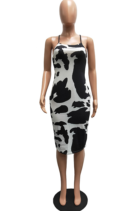 Euramerican Sping Summer Print Sling Tight Dress H1638