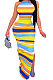 Stripe Printing Halter Neck Backless Long Dress CY1332