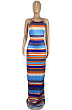 Stripe Printing Halter Neck Backless Long Dress CY1332