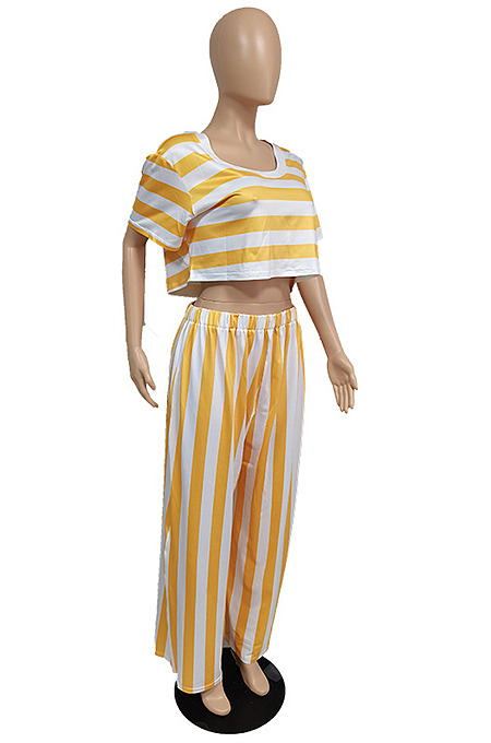 Casual Plus Size Stripe Round Neck Pants Sets  TC068