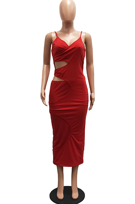 Fashion Sexy Pure Color Sling Tight Dress H1639