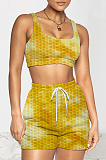 Fashion Women Tie Dye Yoge Sports Vest Shorts Two-Piece TRS1145