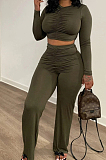 Euramerican Pure Color Casual Fold Long Sleeve Loose Pants Sets TRS1149