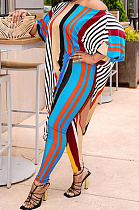 Fashion Stripe Print Irregular T-Shrit Two-Piece TRS1156