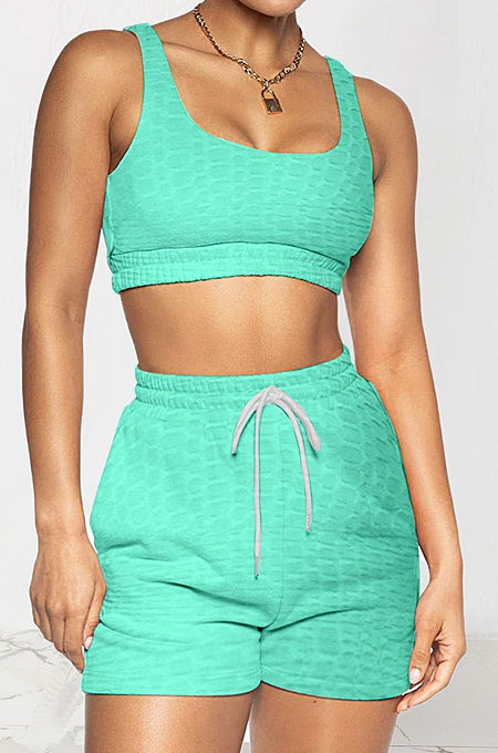 Pure Color Pineapple Cloth Sports Yoge Vest Shorts Two-Piece TRS1143