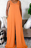 Euramerican Casual Pure Color Vest Loose Pant Jumpsuits TRS1153