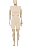 Multi Sport Shoulder Sleeve Pure Color Shorts Sets Q809
