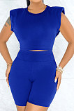 Multi Sport Shoulder Sleeve Pure Color Shorts Sets Q809