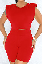 Multi Sport Shoulder Sleeve Pure Color Shorts Sets Q809