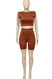 Multi Sport Shoulder Sleeve Pure Color Shorts Sets Q809
