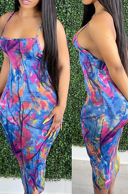 Euramerican Sping Summer Print Sling Tight Dress H1638