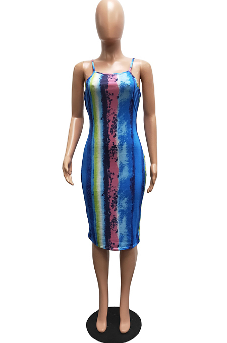 Euramerican Sping Summer Print Sling Tight Dress H1638