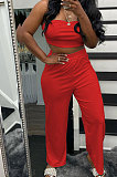 Fashion Pure Color Chest Wrap Loose Long Pants Sets R6436