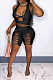 Sexy Pure Color  Hole  Bandage Halter  Shorts Sets SML8241