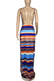 Stripe Printing Halter Neck Backless Long Dress CY1332