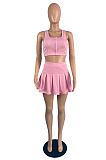 Summer Casual U-Neck Sports Vest Pleated Skirt Sets TC078