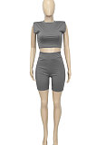 Multi Sport Shoulder Sleeve Pure Color Shorts Sets Q809