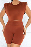 Multi Sport Shoulder Sleeve Pure Color Shorts Sets Q809