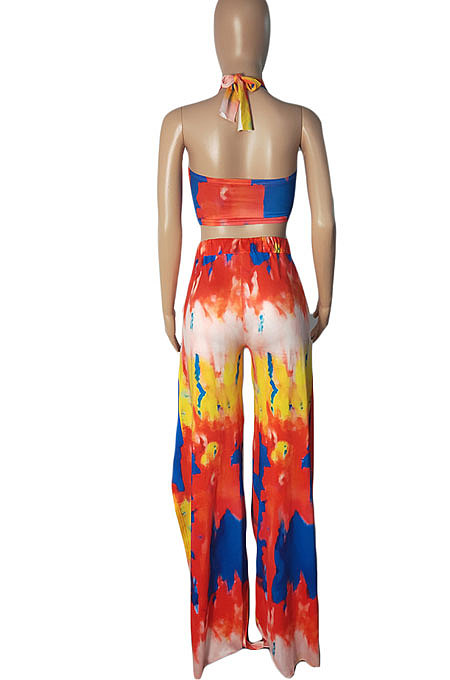 Fashion Tie Dye Halter Neck Sexy Open Fork Two-Pieces RB3163