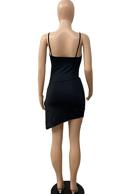 Condole Belt Sexy Open Fork Pure Color Navel Exposure Mini Dress DY6974