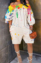 Women Trendy Sexy Loose Splash-Ink Romper Shorts GHH040