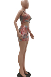 Fashion Women Tie Dye Yoge Sports Vest Shorts Two-Piece TRS1145