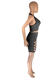 Sexy Pure Color  Hole  Bandage Halter  Shorts Sets SML8241