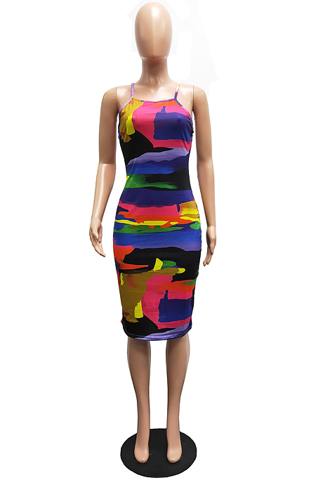 Euramerican Sping Summer Print Sling Tight Dress H1638