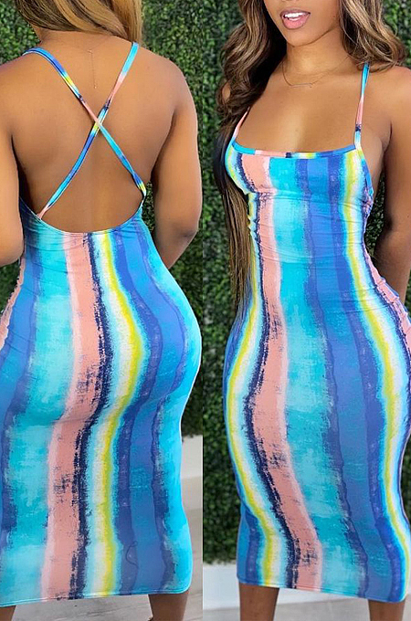 Euramerican Sping Summer Print Sling Tight Dress H1638