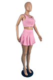 Summer Casual U-Neck Sports Vest Pleated Skirt Sets TC078