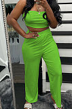 Fashion Pure Color Chest Wrap Loose Long Pants Sets R6436