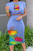 Summer Sleeveless Shoulder Pads T-Shirt One-Step Shirt Print Sets MOM8090