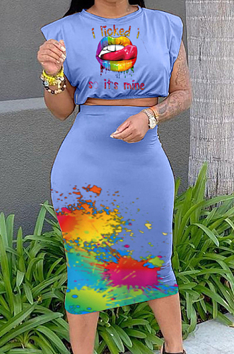 Summer Sleeveless Shoulder Pads T-Shirt One-Step Shirt Print Sets MOM8090