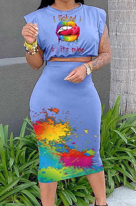 Summer Sleeveless Shoulder Pads T-Shirt One-Step Shirt Print Sets MOM8090