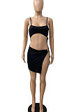 Condole Belt Sexy Open Fork Pure Color Navel Exposure Mini Dress DY6974