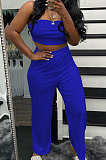 Fashion Pure Color Chest Wrap Loose Long Pants Sets R6436