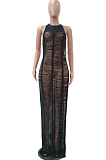 WHOLESALE | Sexy Pure Color Hang A Neck Knit Beach Long Dress TRS1150