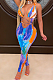 Summer Fashion Tie Dye Chest Wrap Sexy Jumpsuits H1642