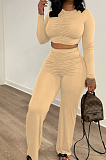 Euramerican Pure Color Casual Fold Long Sleeve Loose Pants Sets TRS1149